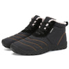 Schwarze Barfuß-Winterschuhe mit warmem Innenfleece, wasserabweisendem Material und rutschfester Sohle – perfekt für kalte, nasse Wintertage.