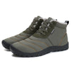 Grüne Barfuß-Winterschuhe mit kuscheligem Innenfutter, rutschfester Profilsohle und wasserabweisendem Obermaterial – ideal für Herbst und Winter.